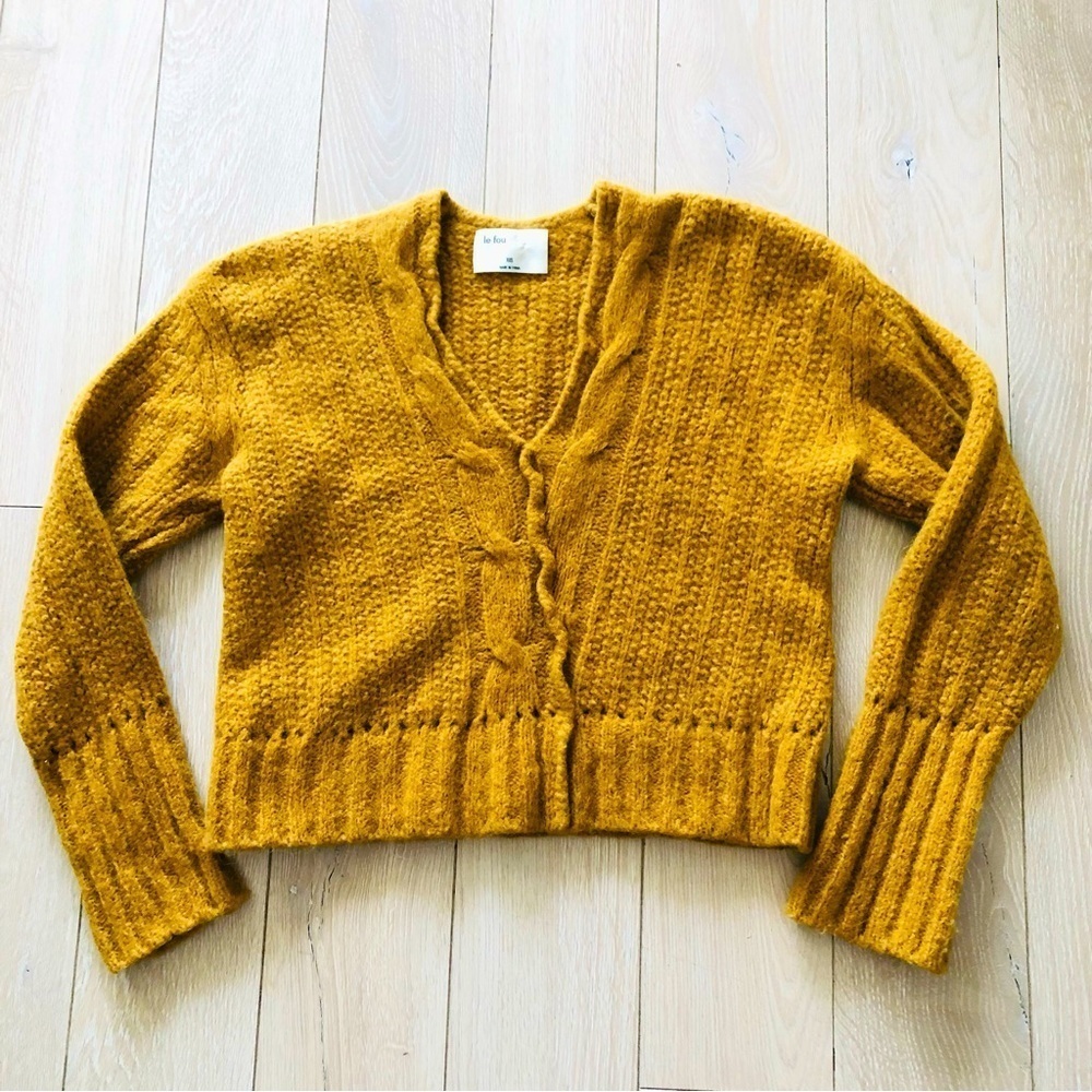 Aritzia Wilfred Le Fou Moreau Alpaca Wool Cable Knit V Neck Sweater Size XXS